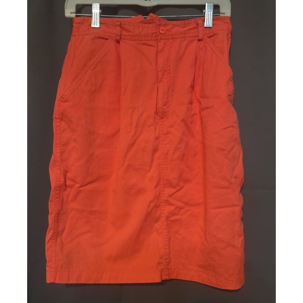 Fundamental Things Orange Cotton Pleated Front Knee Length Skirt Woman's Size 10 - Thumbnail 3