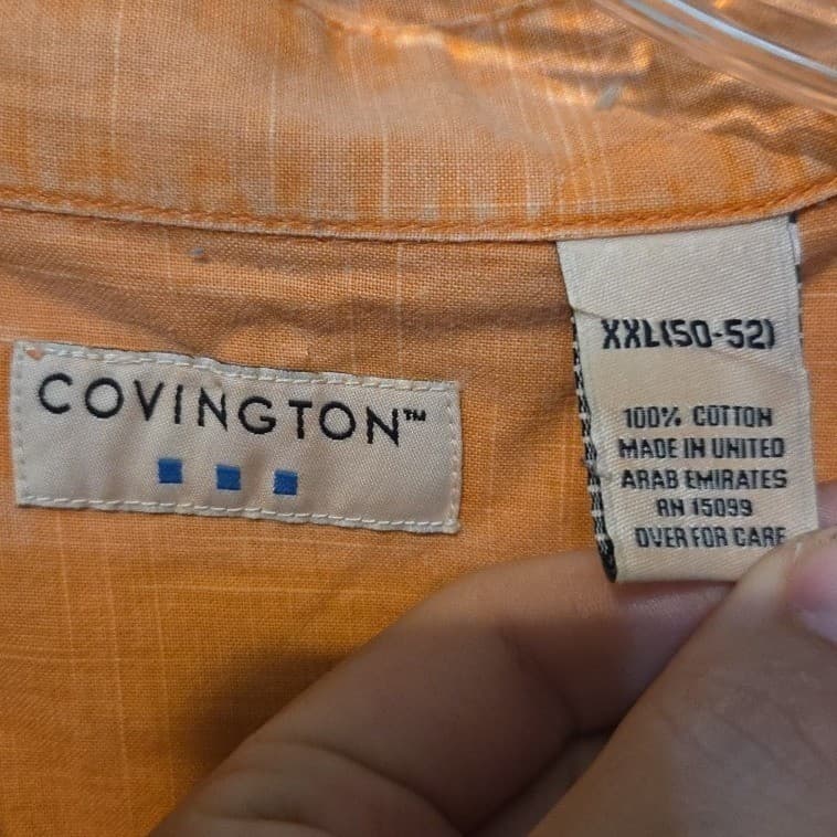 Covington Orange Slub Cotton Short Sleeve Button Down, Men's XXL Pocket Shirt - Thumbnail 5