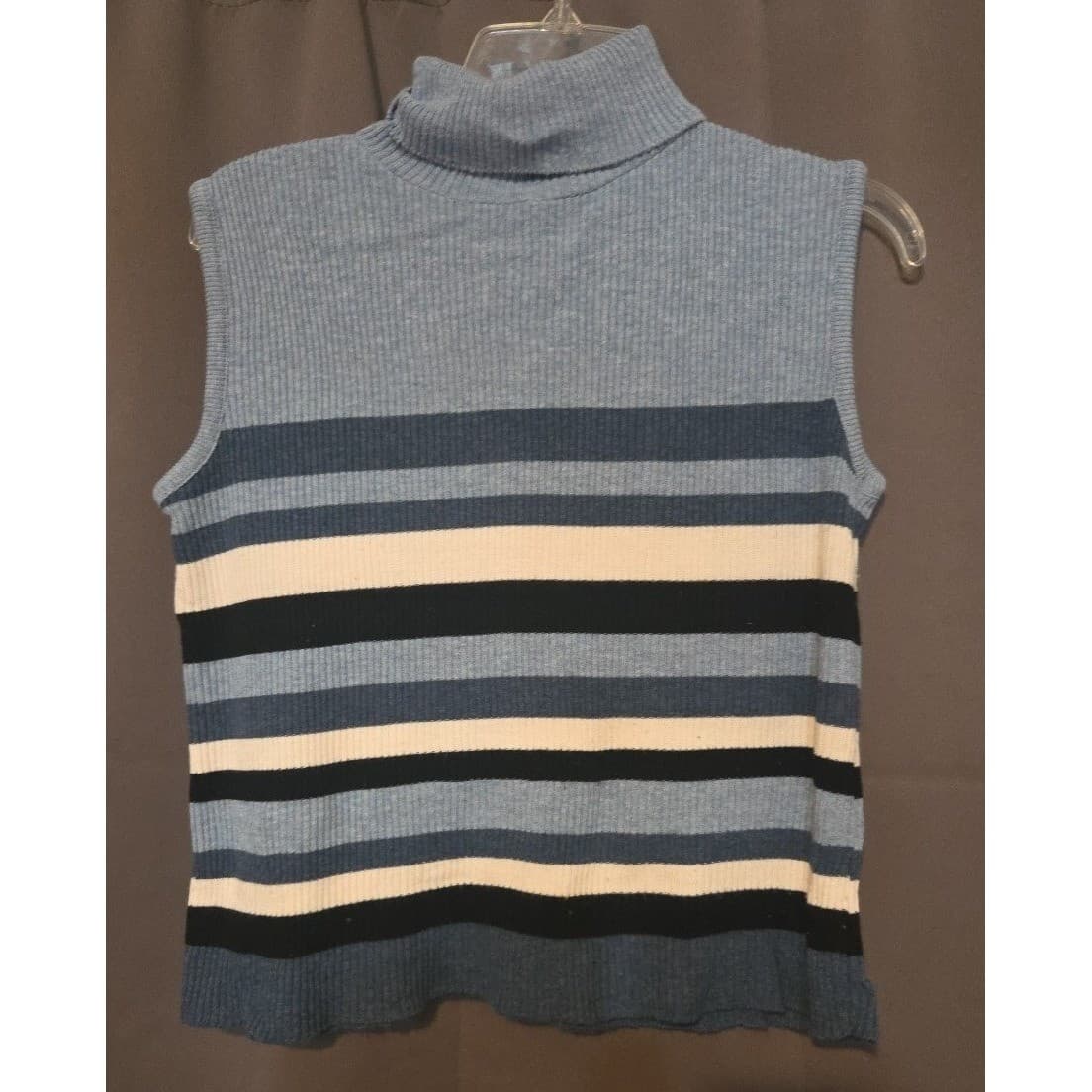 Fiorlini International Blue Striped Ribbed Turtleneck, Woman's Small Sleeveless - Thumbnail 3