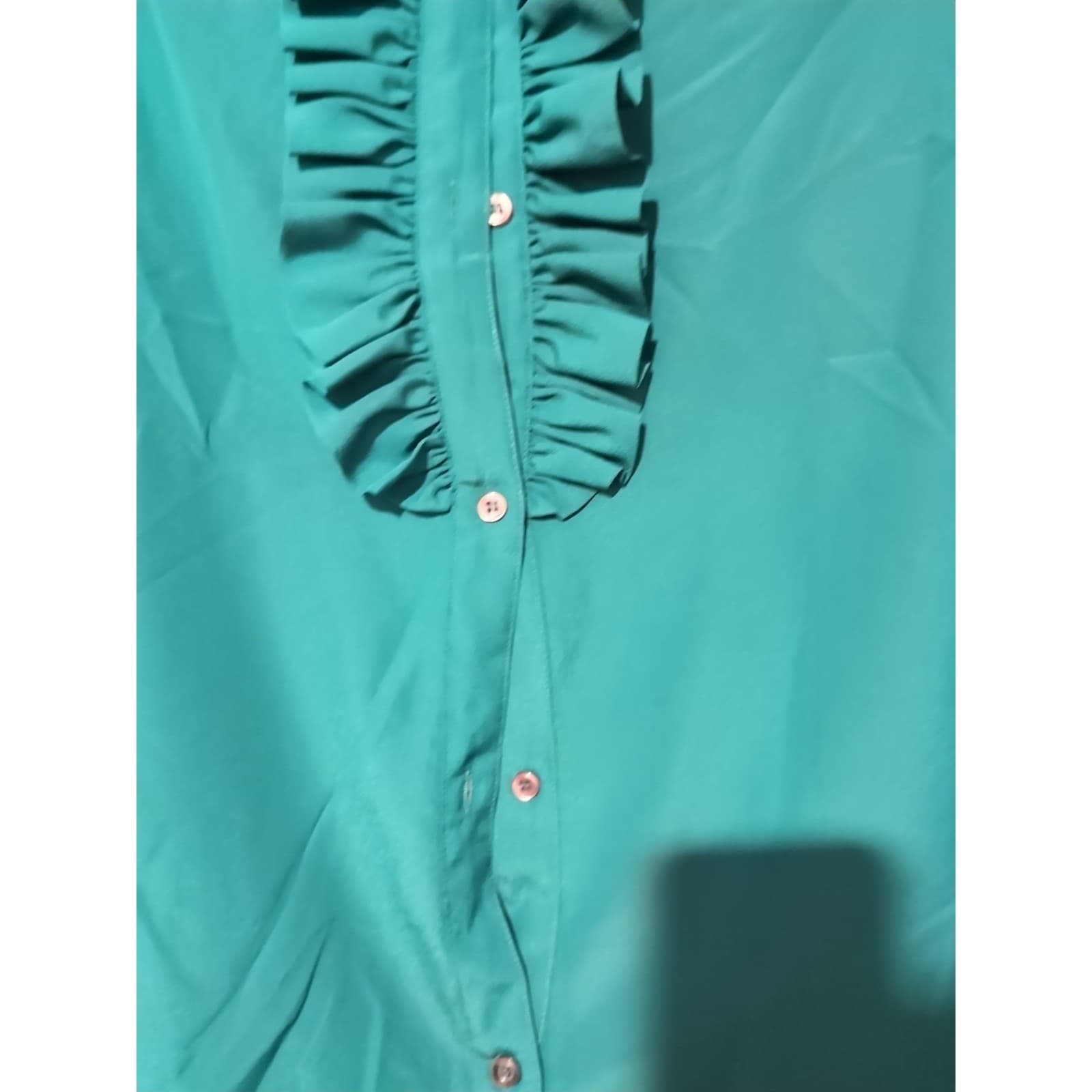Jack Winter Vintage Ruffle Front Blouse Teal Green Button Down, Woman's Size 8 - Thumbnail 7