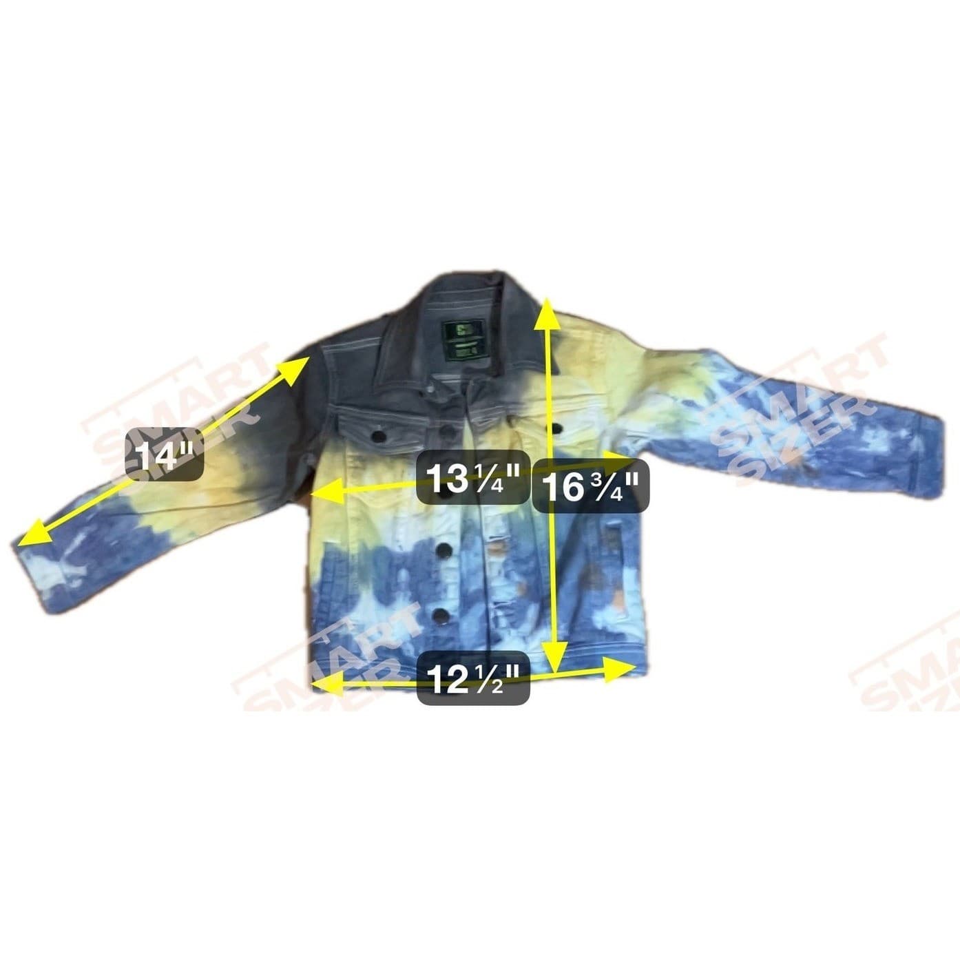 Sacred Crown Tie Dye Denim Trucker Jacket, Kids Size 4, Blue Yellow Grey - Thumbnail 2