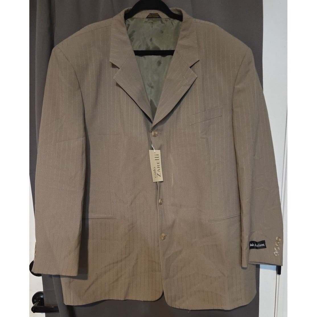 Carlo Zarelli Tan Pinstripe Suit Jacket, Men's 52R Blazer, Three Button, NWT - Thumbnail 3