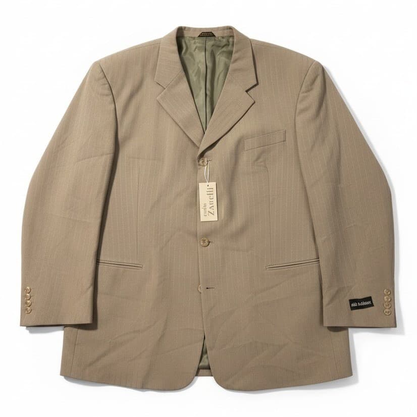 Carlo Zarelli Tan Pinstripe Suit Jacket, Men's 52R Blazer, Three Button, NWT