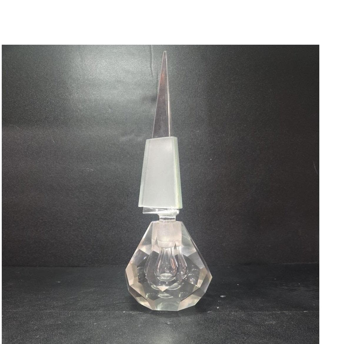 Pagoda Style Glass Perfume Bottle, Art Deco Multi-Faceted Heavy Clear Vial, Flaw - Thumbnail 9