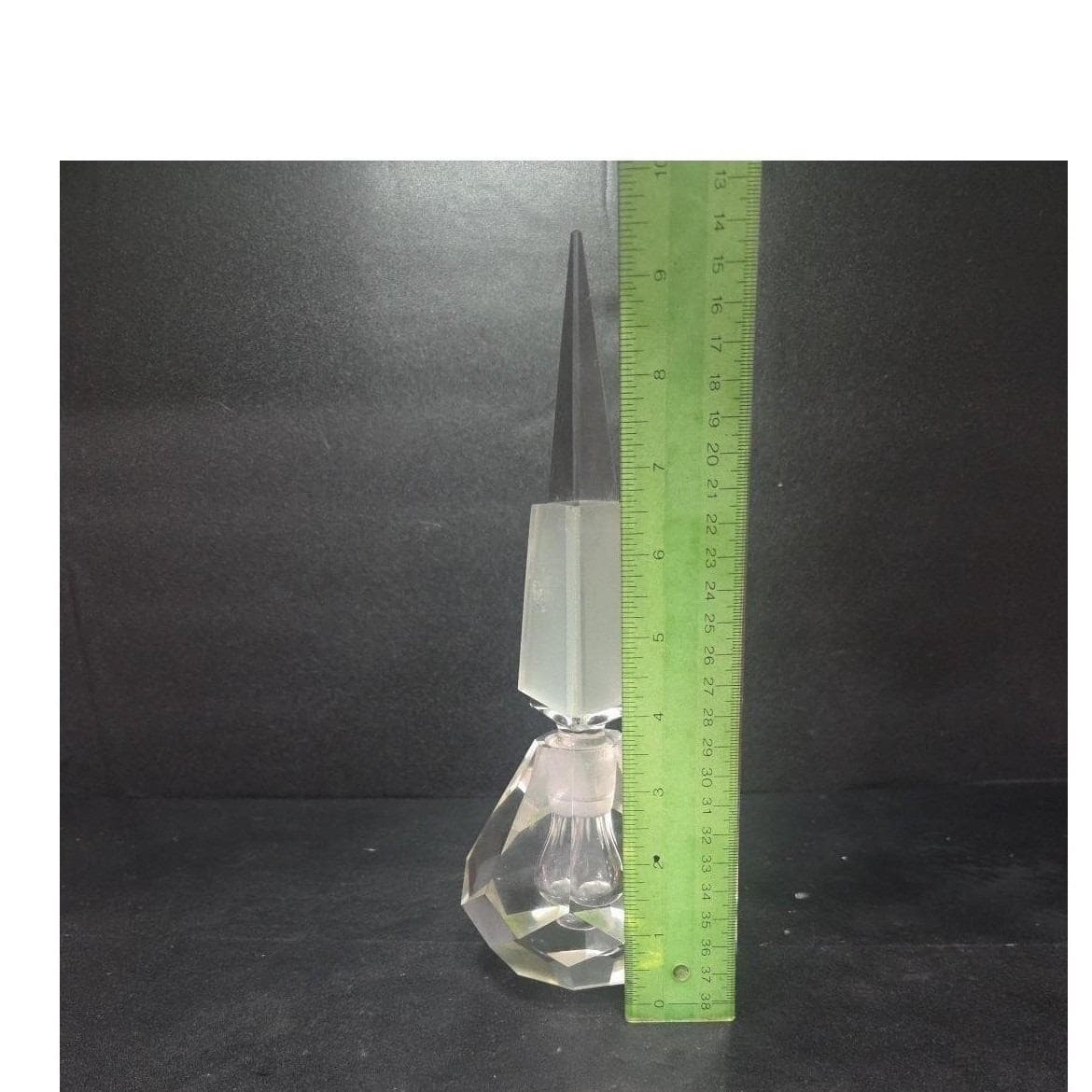 Pagoda Style Glass Perfume Bottle, Art Deco Multi-Faceted Heavy Clear Vial, Flaw - Thumbnail 2
