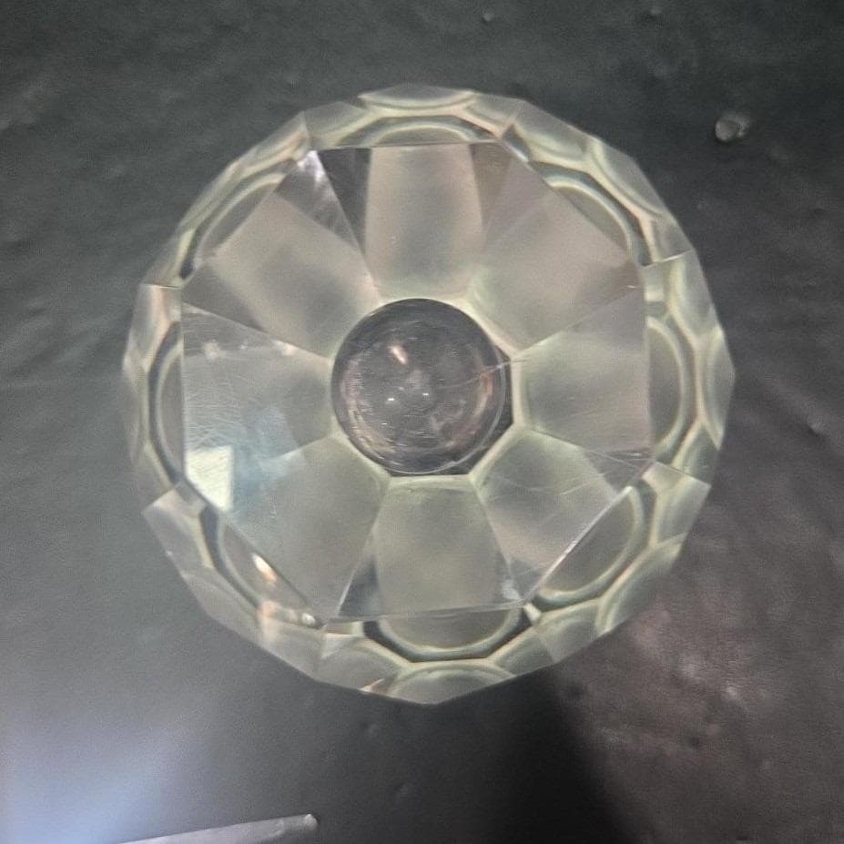 Pagoda Style Glass Perfume Bottle, Art Deco Multi-Faceted Heavy Clear Vial, Flaw - Thumbnail 3