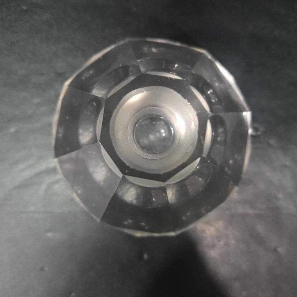 Pagoda Style Glass Perfume Bottle, Art Deco Multi-Faceted Heavy Clear Vial, Flaw - Thumbnail 4