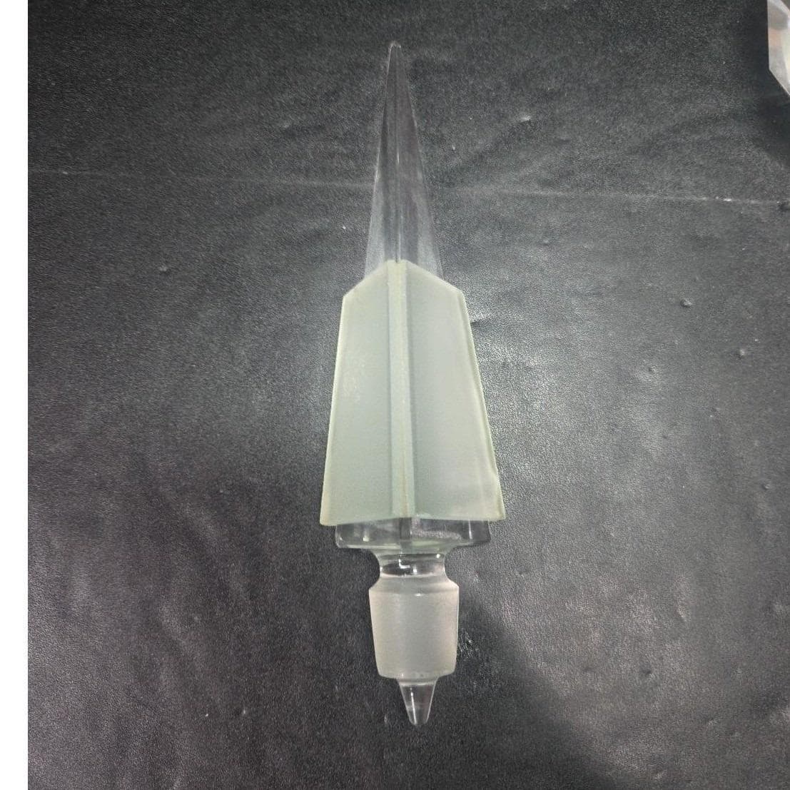 Pagoda Style Glass Perfume Bottle, Art Deco Multi-Faceted Heavy Clear Vial, Flaw - Thumbnail 5