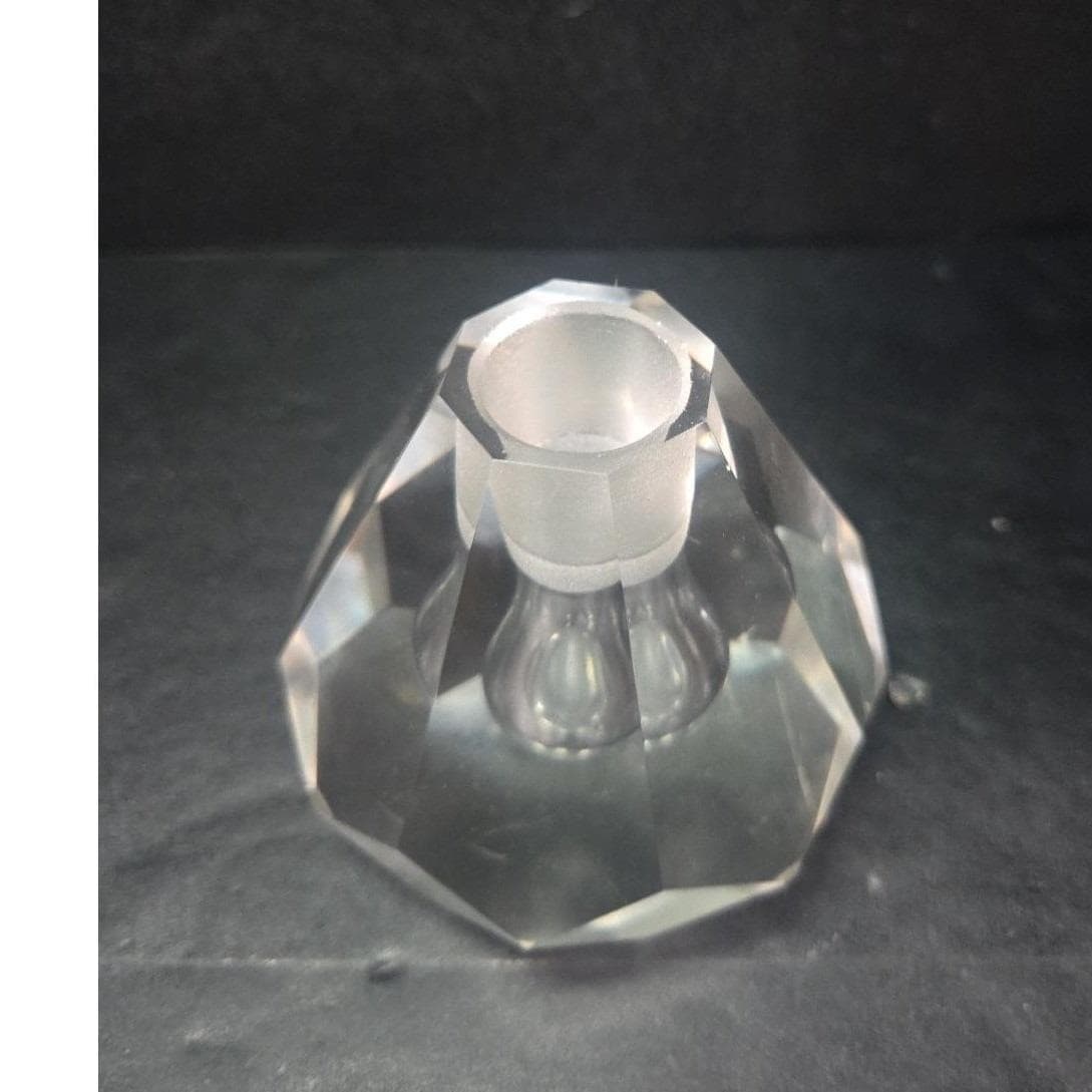 Pagoda Style Glass Perfume Bottle, Art Deco Multi-Faceted Heavy Clear Vial, Flaw - Thumbnail 11