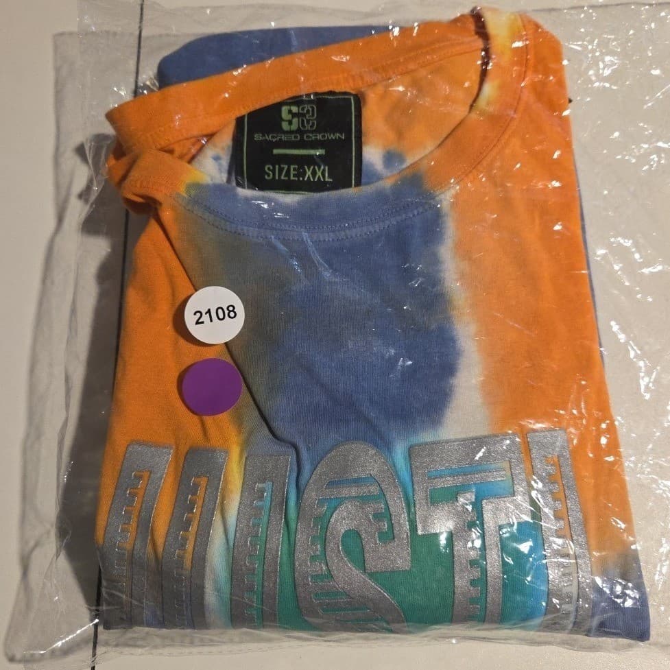 Sacred Crown Hustle Graphic Tie Dye T-Shirt, Men's XXL Top, Rust Orange Blue NWT - Thumbnail 11
