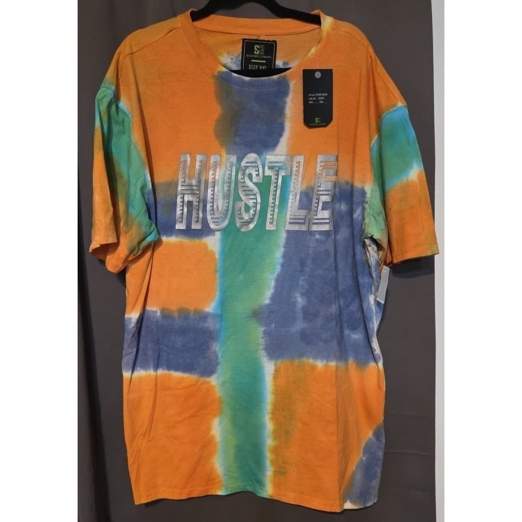 Sacred Crown Hustle Graphic Tie Dye T-Shirt, Men's XXL Top, Rust Orange Blue NWT - Thumbnail 3