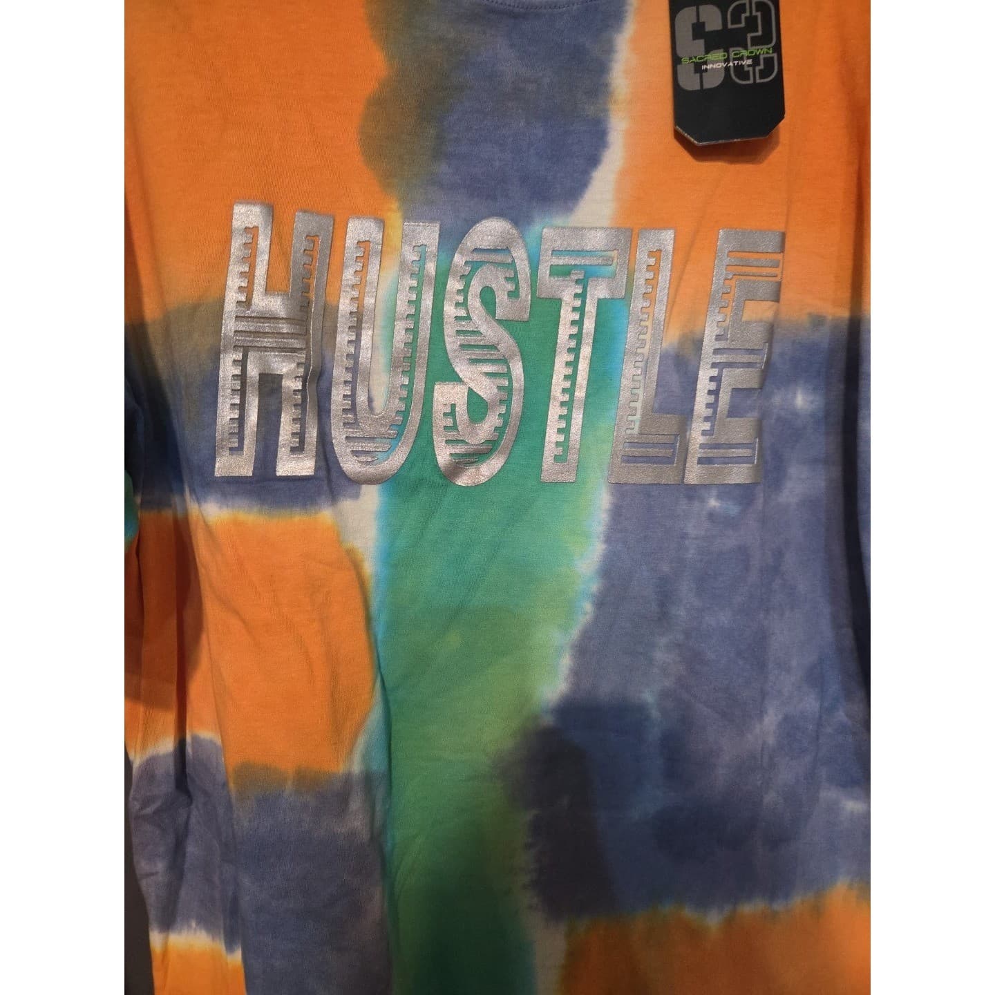 Sacred Crown Hustle Graphic Tie Dye T-Shirt, Men's XXL Top, Rust Orange Blue NWT - Thumbnail 8