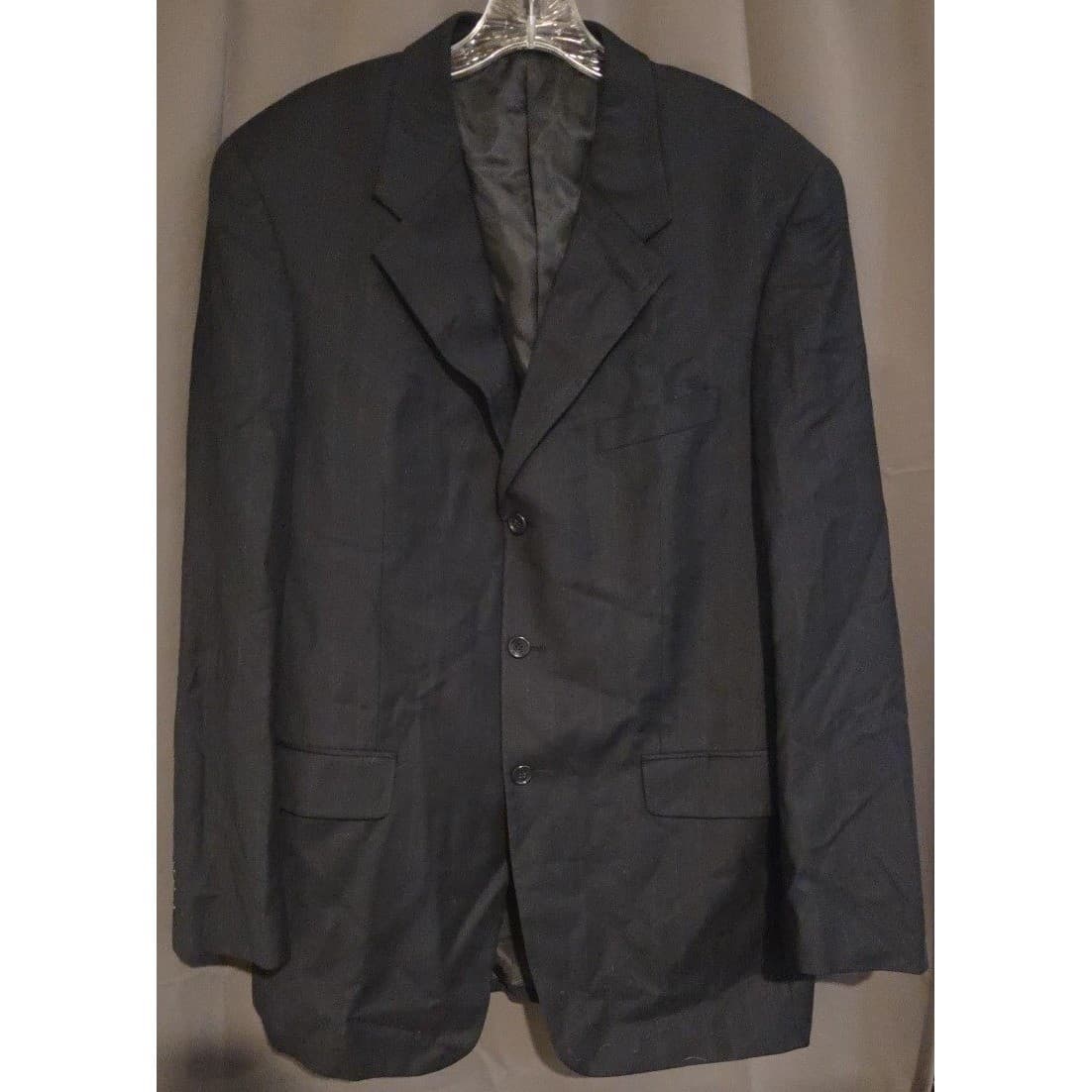 Jones New York Black Wool Cashmere Pinstripe Blazer, Men's 42L Sport Coat Jacket - Thumbnail 3