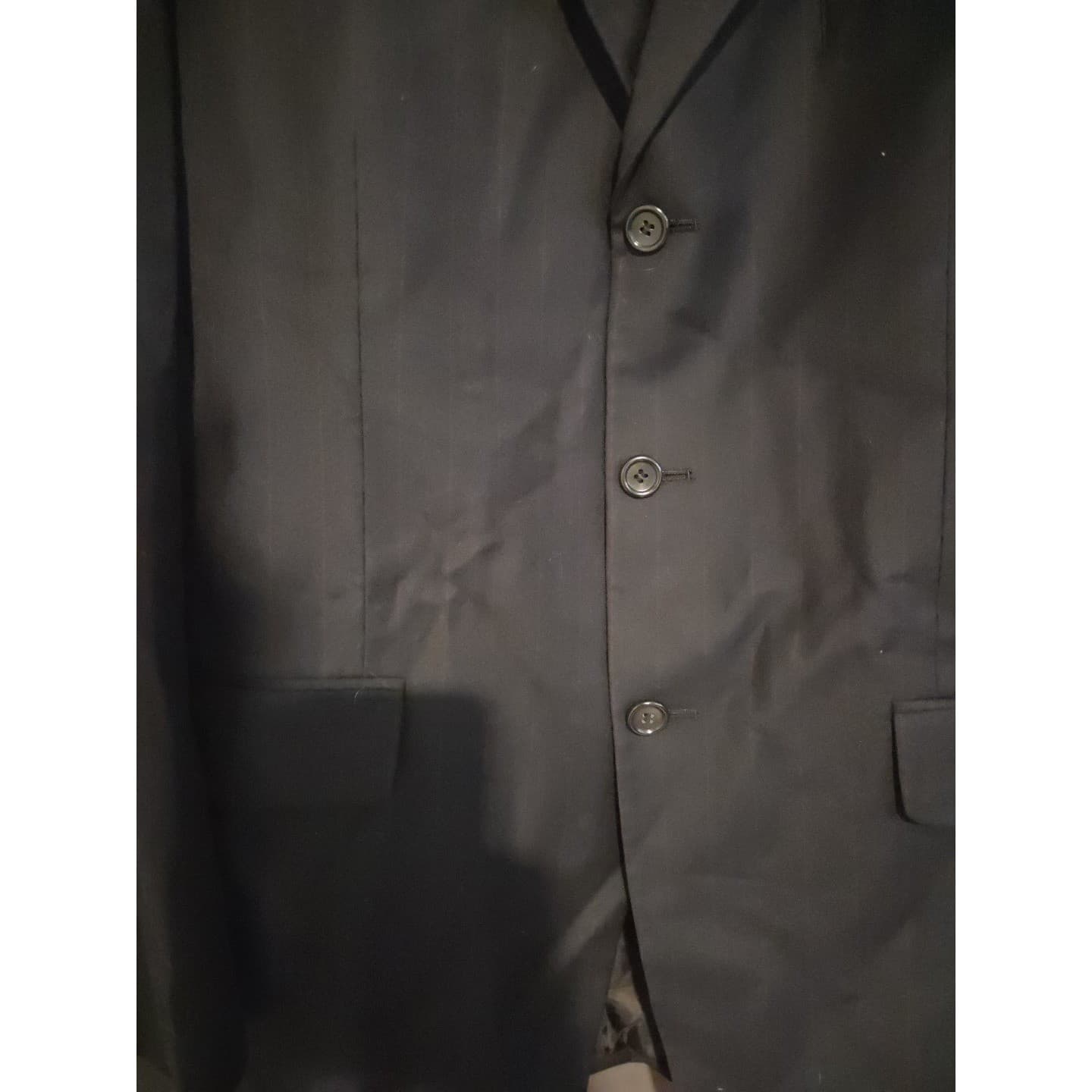 Jones New York Black Wool Cashmere Pinstripe Blazer, Men's 42L Sport Coat Jacket - Thumbnail 8