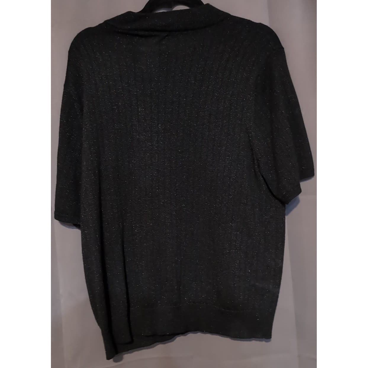 Sag Harbor Black Metallic Ribbed Mock Neck Short Sleeve Sweater, Women's Large - Thumbnail 4