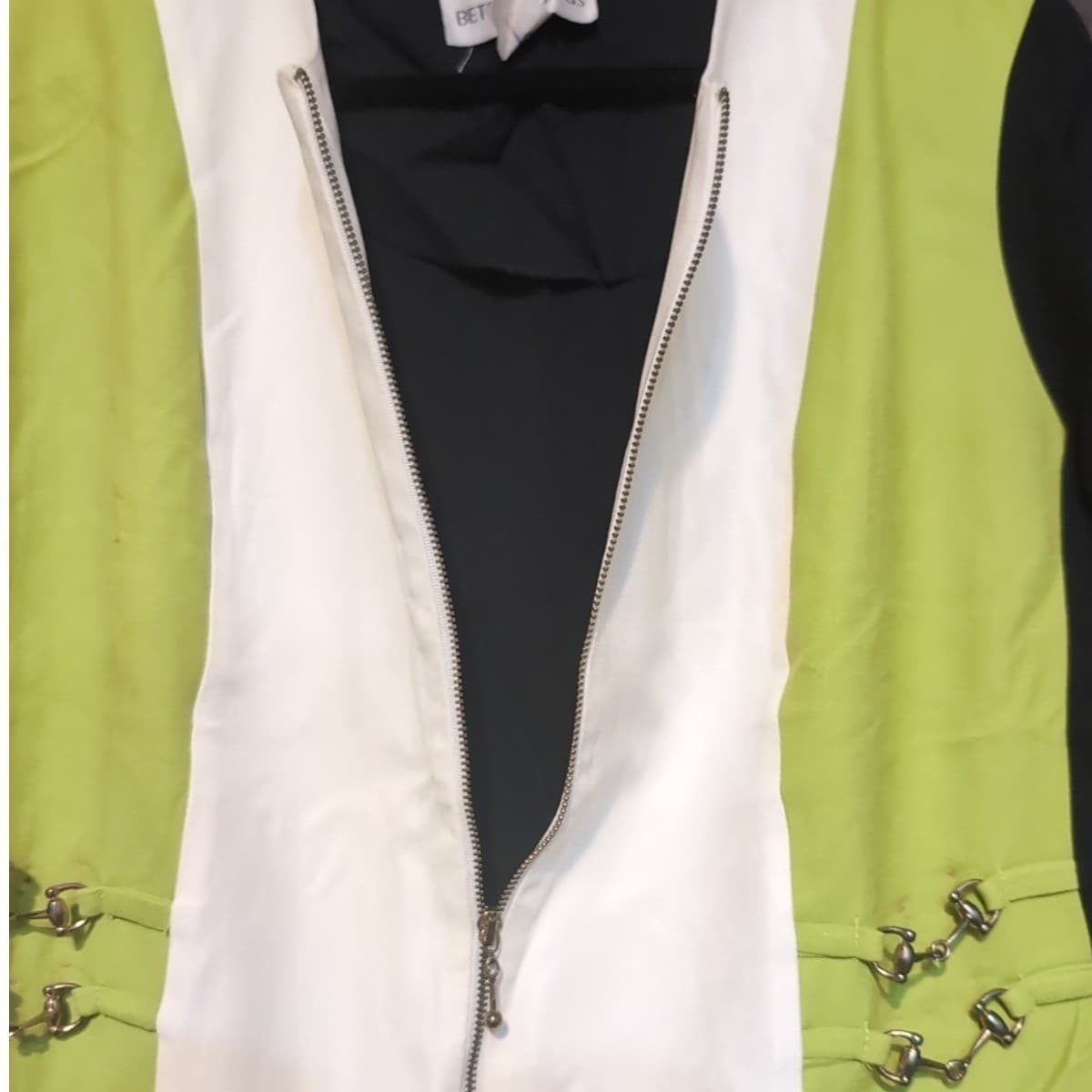 Betsy's Things Vintage 90s Colorblock Horsebit Zip Front Top Lime Green Black 16 - Thumbnail 6
