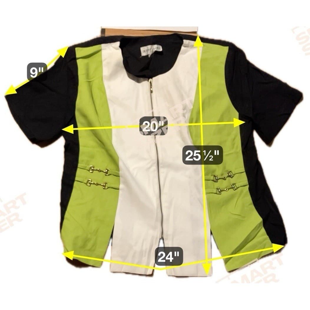 Betsy's Things Vintage 90s Colorblock Horsebit Zip Front Top Lime Green Black 16 - Thumbnail 2