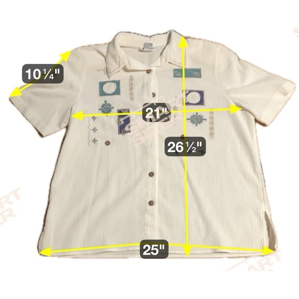 Alfred Dunner White Embroidered Button Up, Short Sleeve Shirt, Women's Size 16 - Thumbnail 2