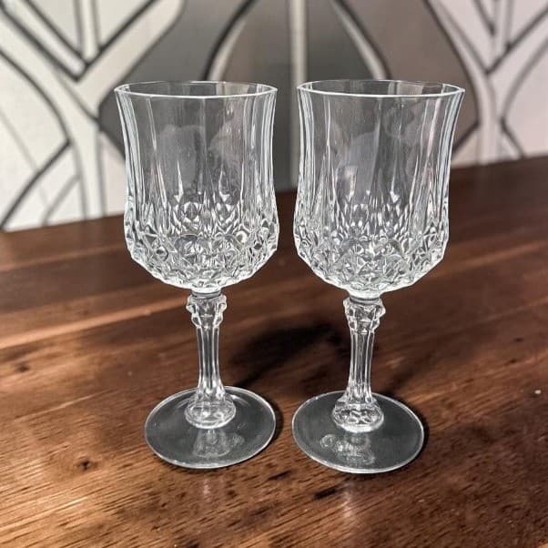 Cristal D'Arques Longchamp Wine Glasses, Set of 2, Vintage Crystal Stemware