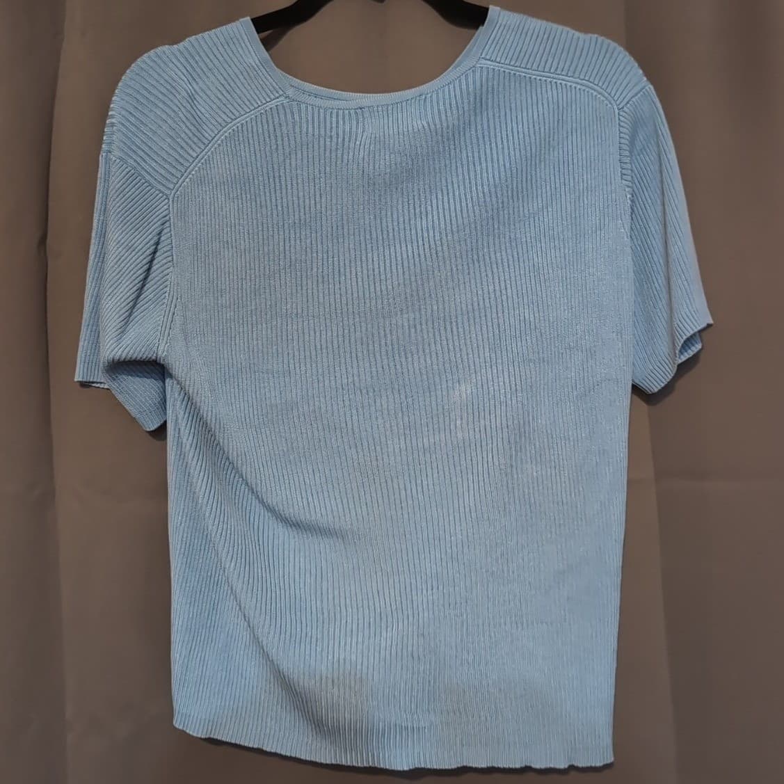 Kevo Collection Blue 100% Silk Ribbed Short Sleeve Knit Sweater, Women's Large - Thumbnail 4
