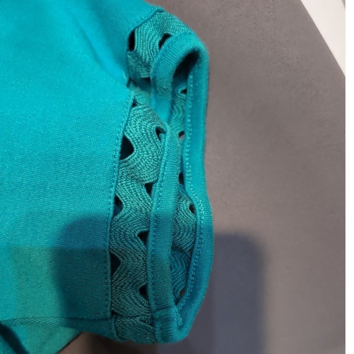 Blair Teal Crochet Lattice Trim Short Sleeve Knit Top, Women's Large - Thumbnail 6