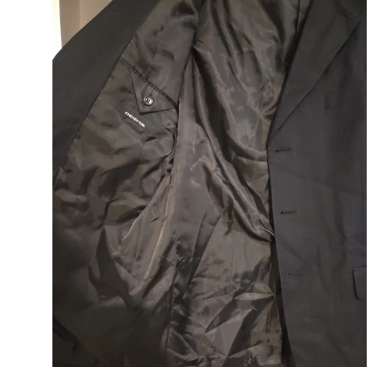 Jones New York Black Wool Cashmere Pinstripe Blazer, Men's 42L Sport Coat Jacket - Thumbnail 10