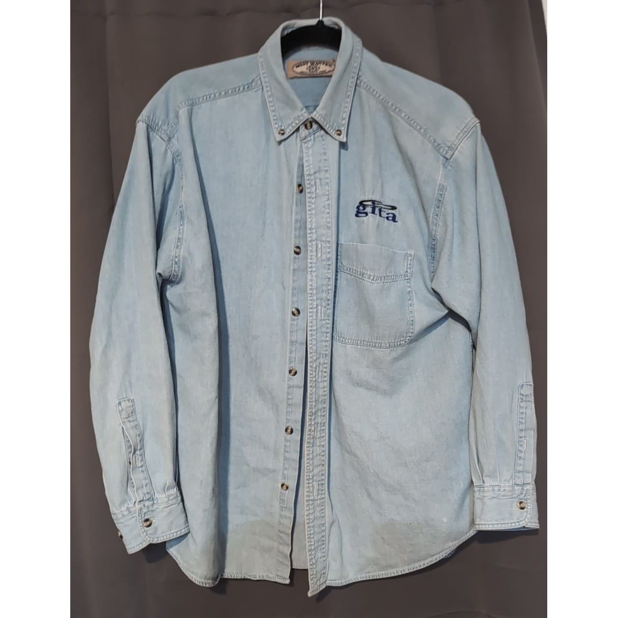 Most Wanted Gita Embroidered Denim Button Down Shirt, Light Wash Blue, Women's M - Thumbnail 3