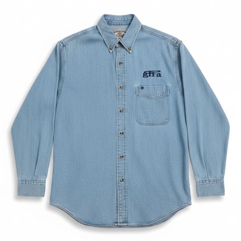 Most Wanted Gita Embroidered Denim Button Down Shirt, Light Wash Blue, Women's M