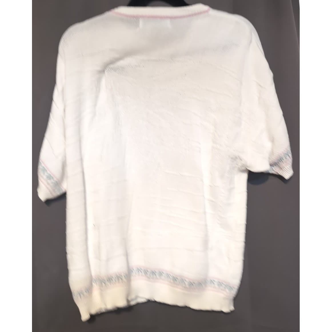 Chelsea Gardens Vintage Flamingo Knit Sweater, Women's XL White Short Sleeve USA - Thumbnail 4