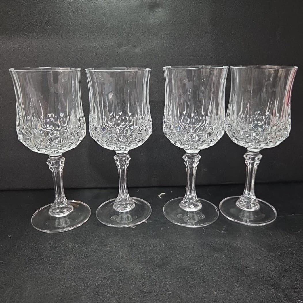 Cristal D'Arques Longchamp Water Goblets, Set of 4, Vintage Wine Glasses - Thumbnail 2