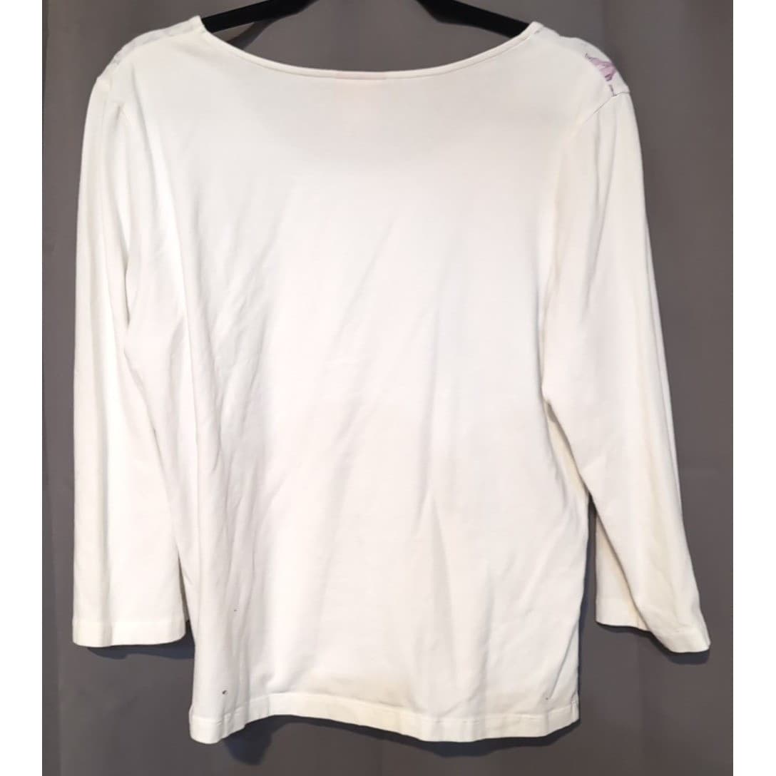 Hearts of Palm Purple Floral Leopard Print 3/4 Sleeve Top, White, Women's Large - Thumbnail 4