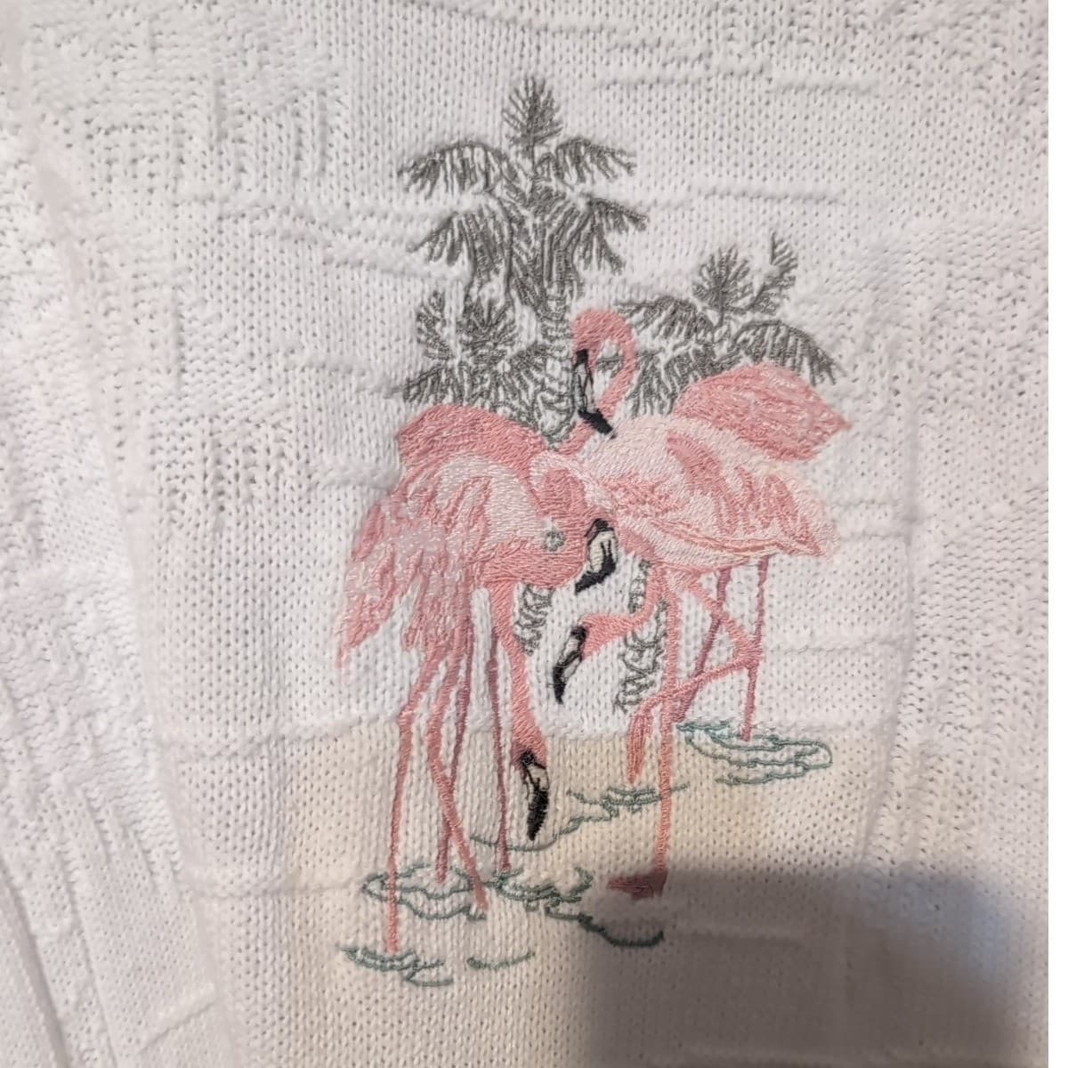 Chelsea Gardens Vintage Flamingo Knit Sweater, Women's XL White Short Sleeve USA - Thumbnail 7