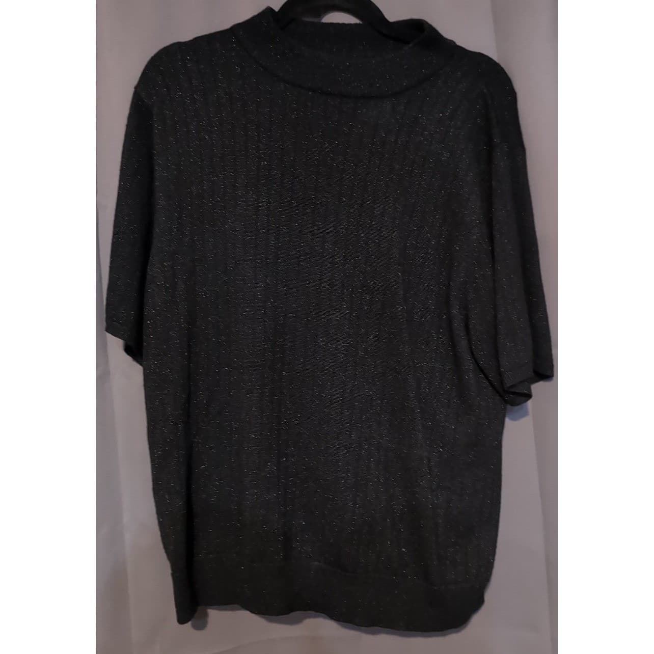 Sag Harbor Black Metallic Ribbed Mock Neck Short Sleeve Sweater, Women's Large - Thumbnail 3