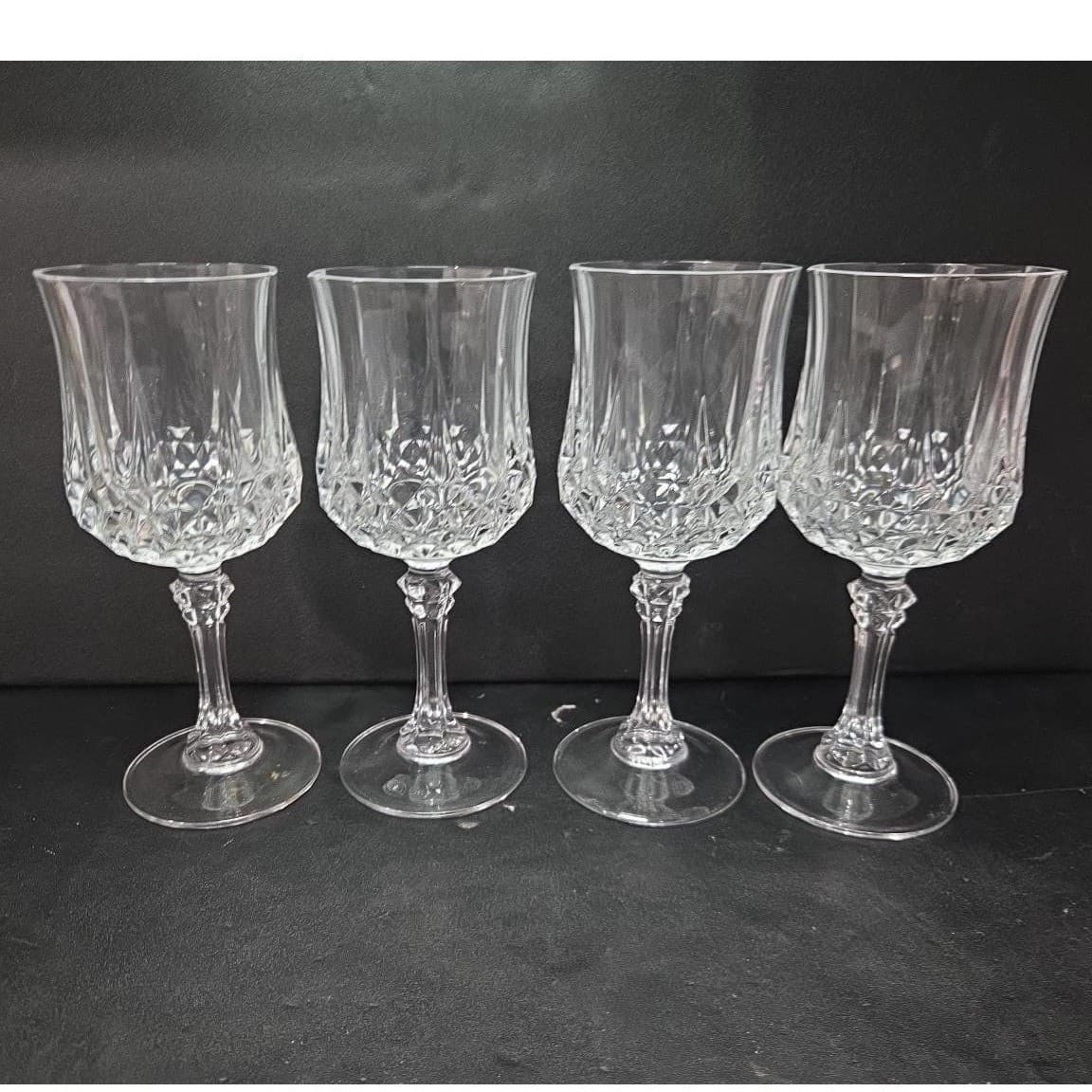 Cristal D'Arques Longchamp Water Goblets, Set of 4, Vintage Wine Glasses - Thumbnail 3