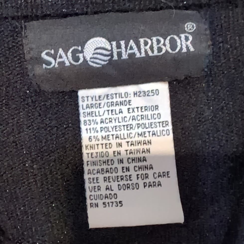 Sag Harbor Black Metallic Ribbed Mock Neck Short Sleeve Sweater, Women's Large - Thumbnail 5