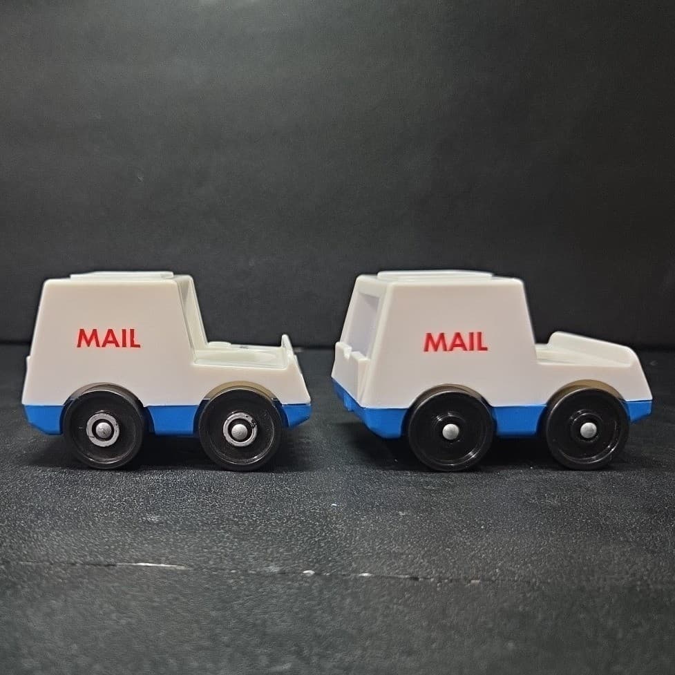 Fisher Price Little People Mail Trucks, Set of 2, Vintage White Blue Plastic Toy - Thumbnail 4