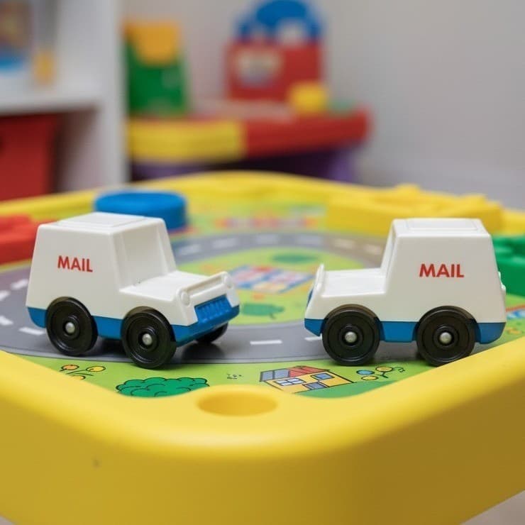 Fisher Price Little People Mail Trucks, Set of 2, Vintage White Blue Plastic Toy