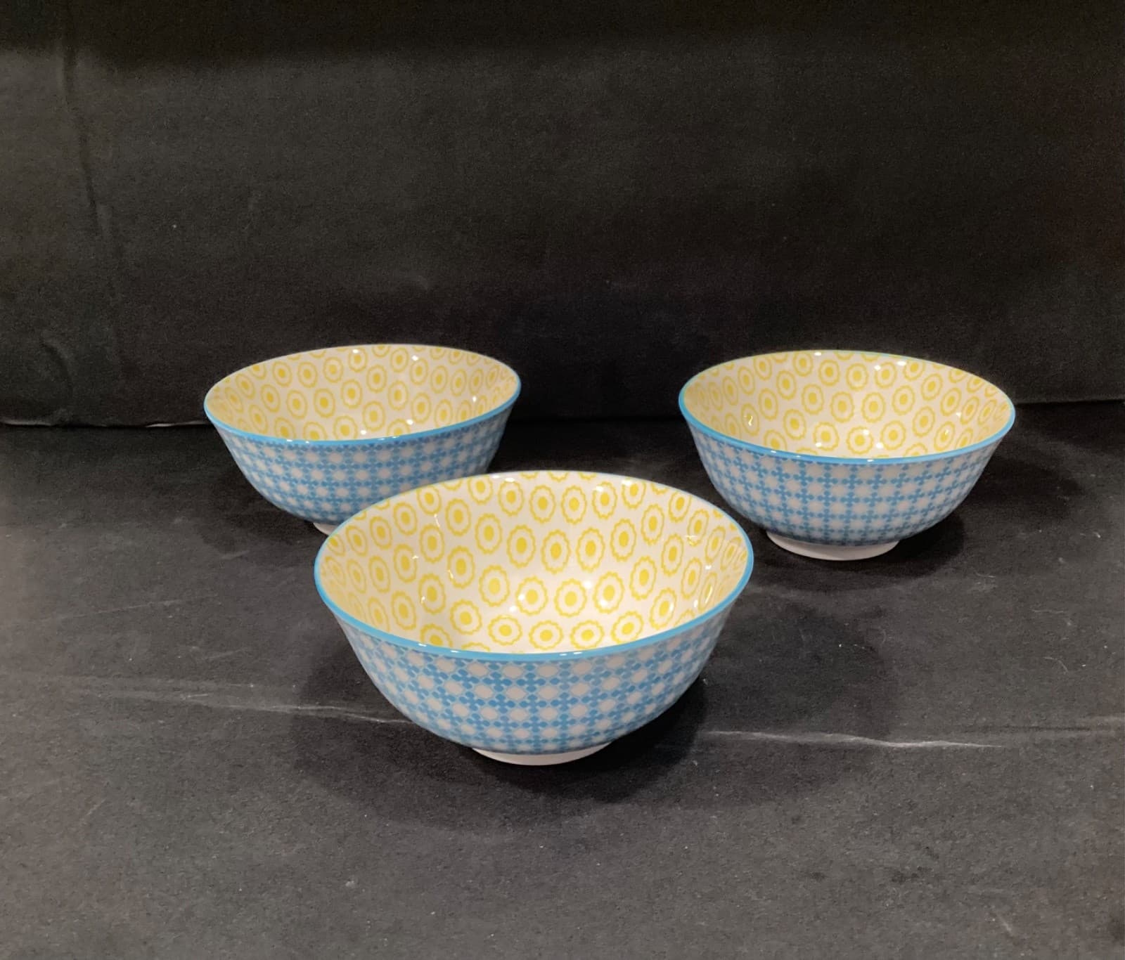 Dover & York Cereal Soup Bowl Geometric Yellow Blue Set of 3