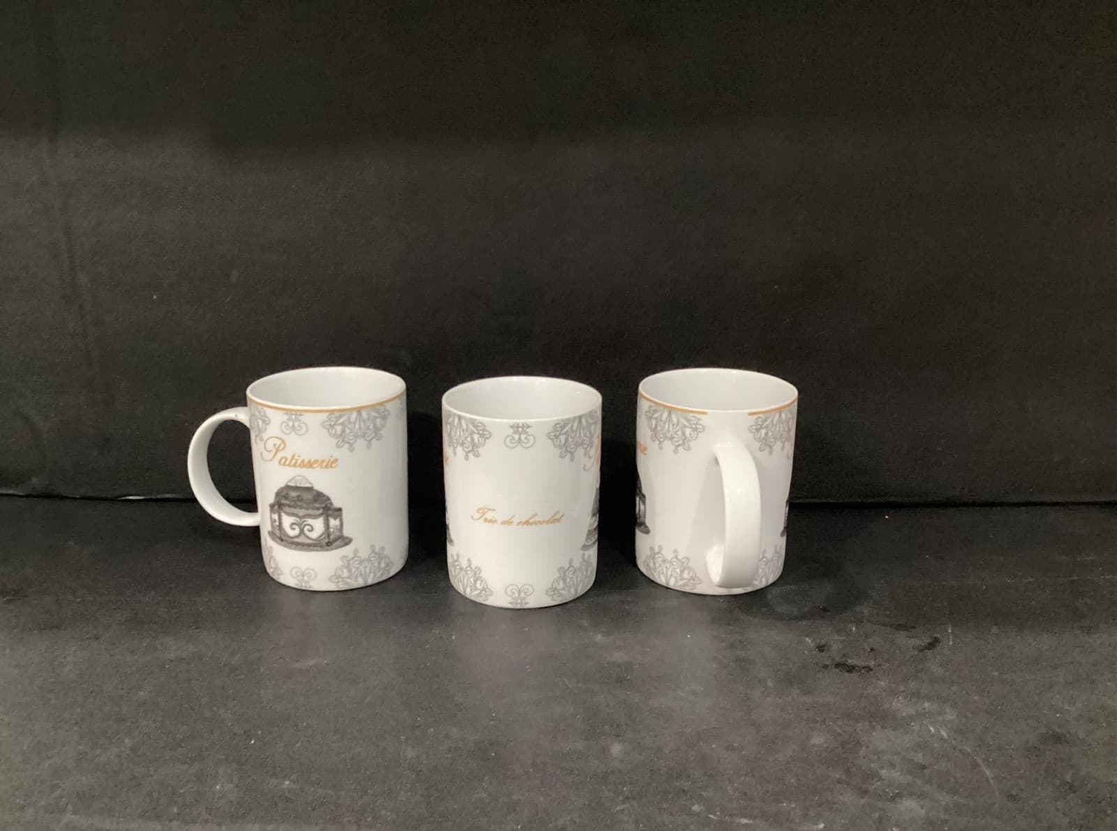 Bia Set of 3 Patisserie White Porcelain Cups with French Pastry Design parisian - Thumbnail 2