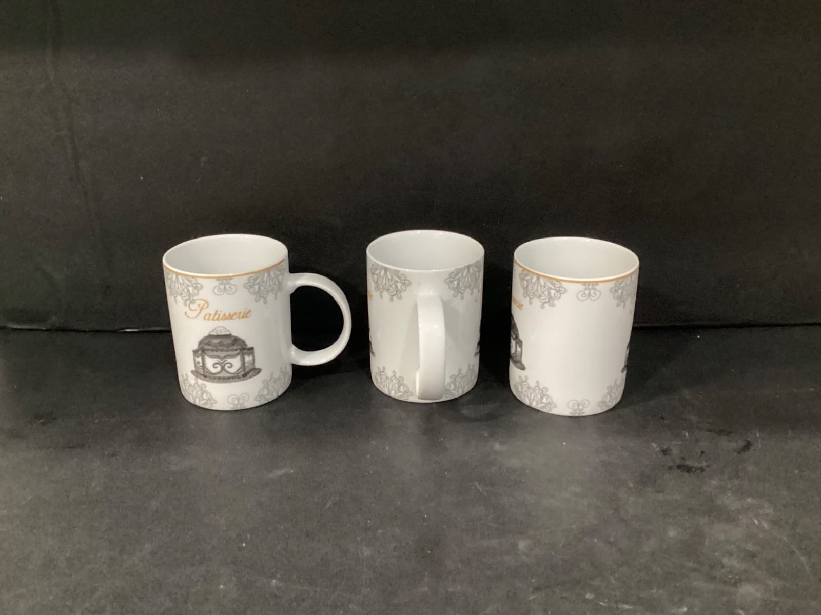 Bia Set of 3 Patisserie White Porcelain Cups with French Pastry Design parisian - Thumbnail 4