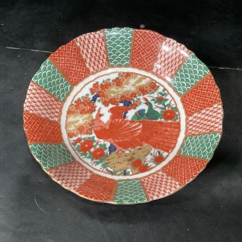 Arita Imari Peacock Coupe Bowls, Set of 2, Vintage Asian Themed Dinnerware - Thumbnail 3