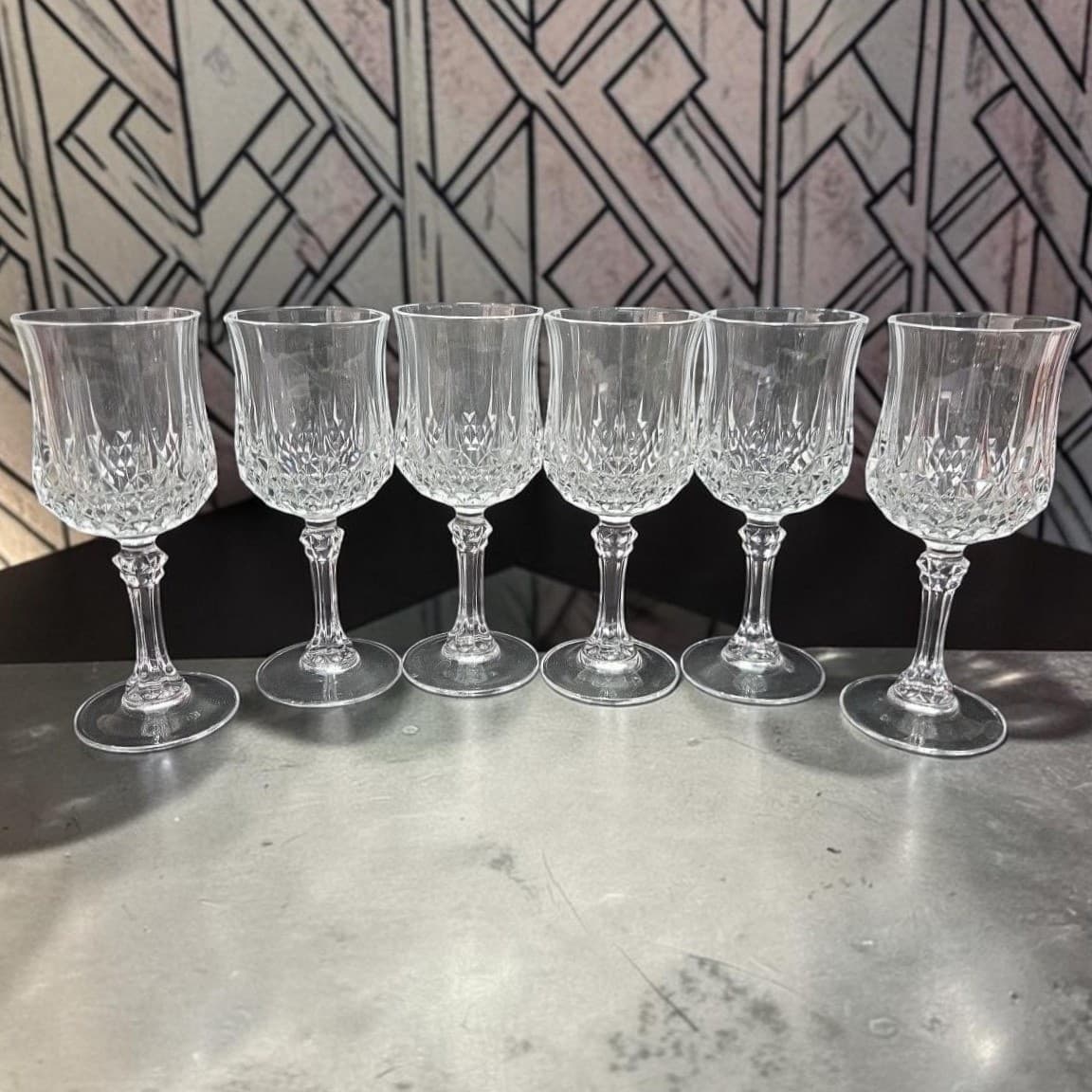 Cristal d'Arques Durand Longchamp Wine Glasses, Set of 6, Vintage Stemware
