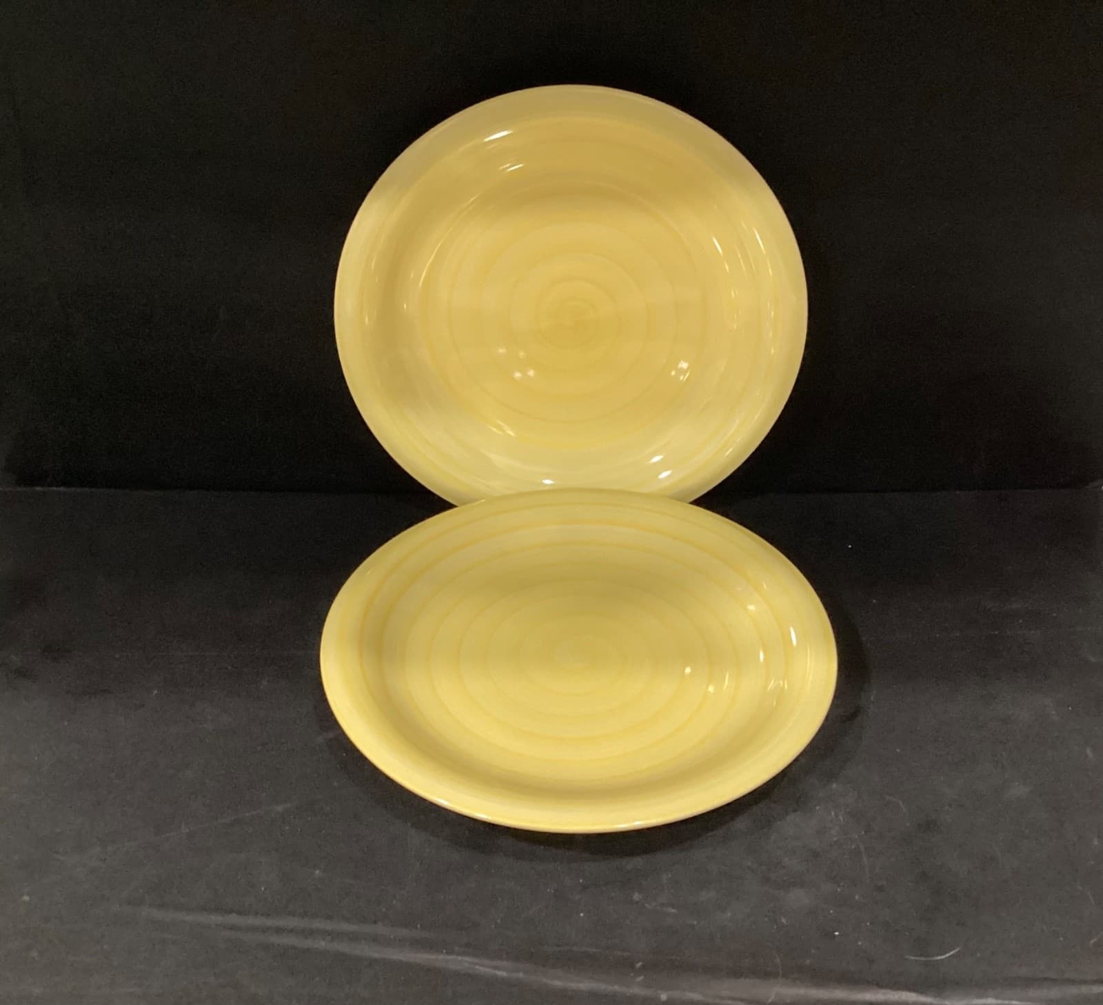 Set of 2 Citrus Grove Brush Stroke Swirl YELLOW Dinner Plates 10 7/8"