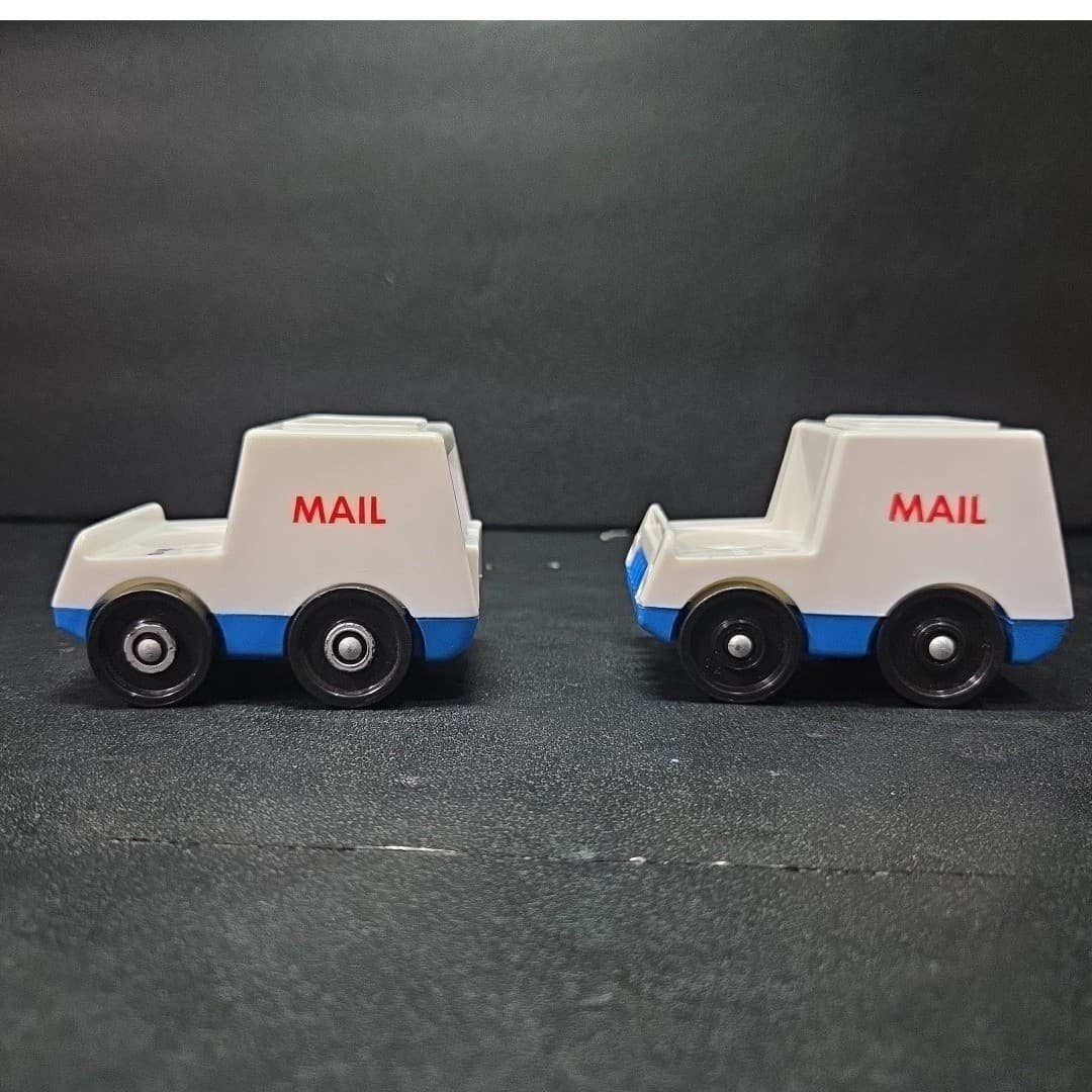Fisher Price Little People Mail Trucks, Set of 2, Vintage White Blue Plastic Toy - Thumbnail 2