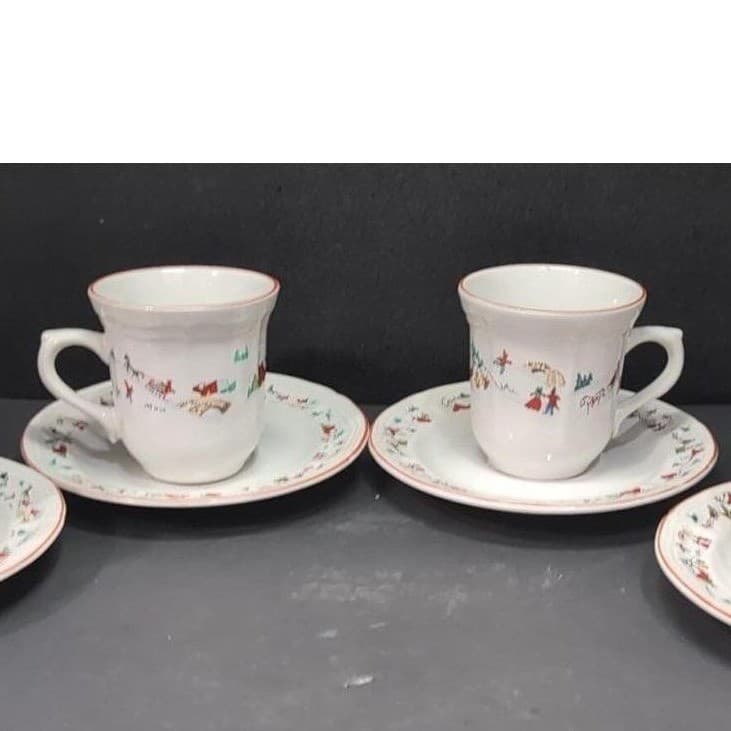 Farberware Babanovsky White Christmas Tea Cup & Saucers, 4 Piece Vintage Set - Thumbnail 4