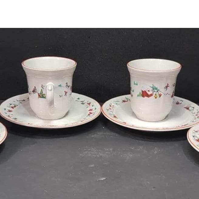 Farberware Babanovsky White Christmas Tea Cup & Saucers, 4 Piece Vintage Set - Thumbnail 5