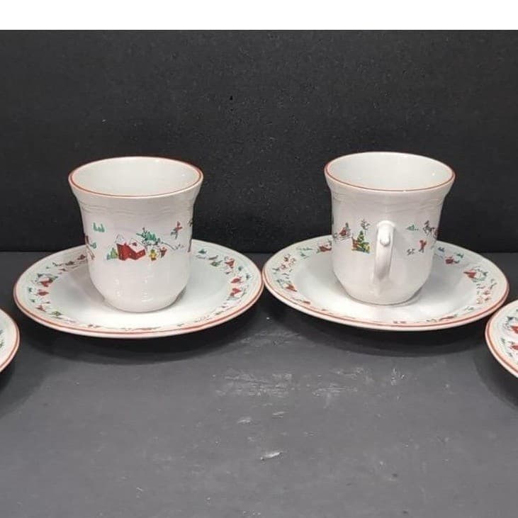 Farberware Babanovsky White Christmas Tea Cup & Saucers, 4 Piece Vintage Set - Thumbnail 2