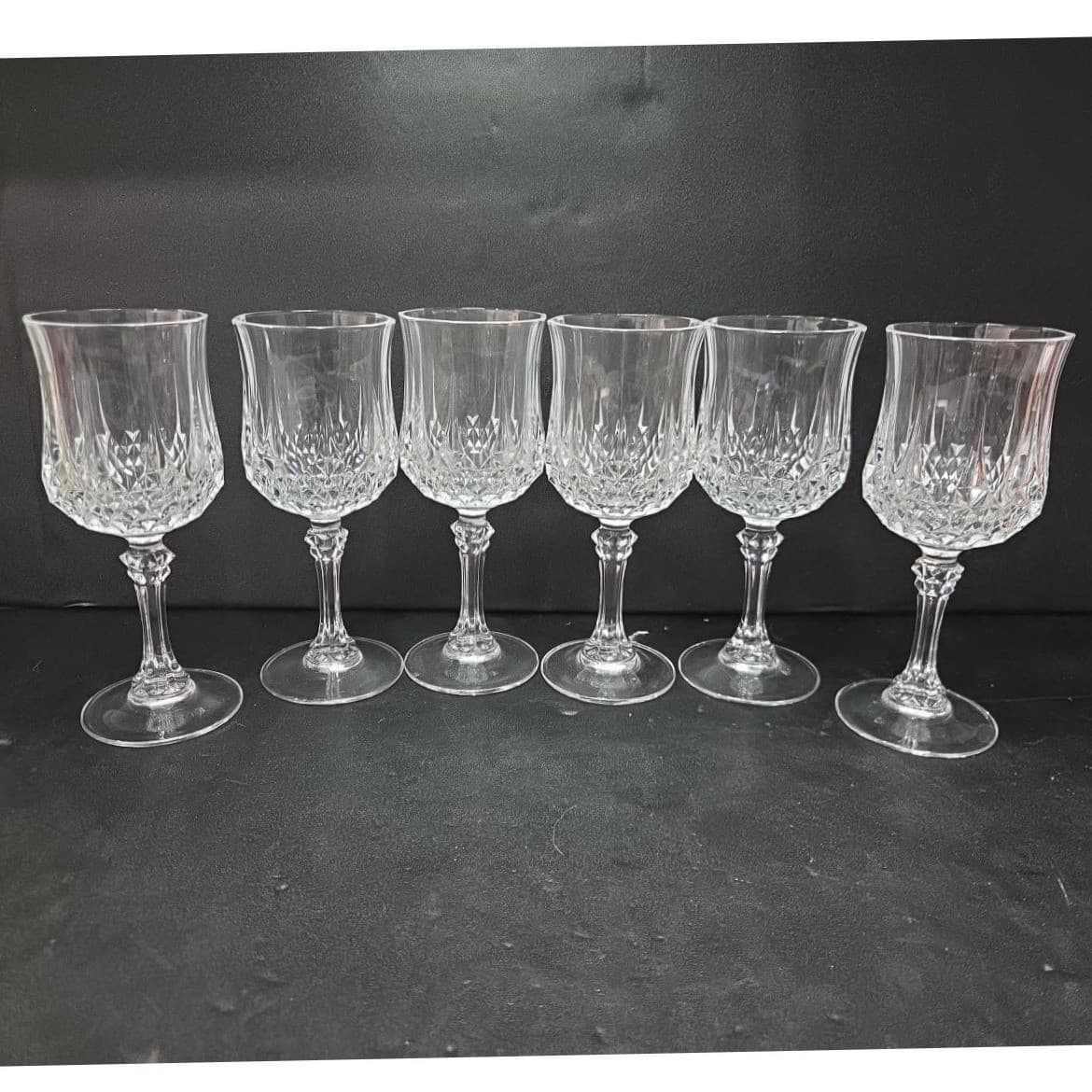 Cristal d'Arques Durand Longchamp Wine Glasses, Set of 6, Vintage Stemware - Thumbnail 2