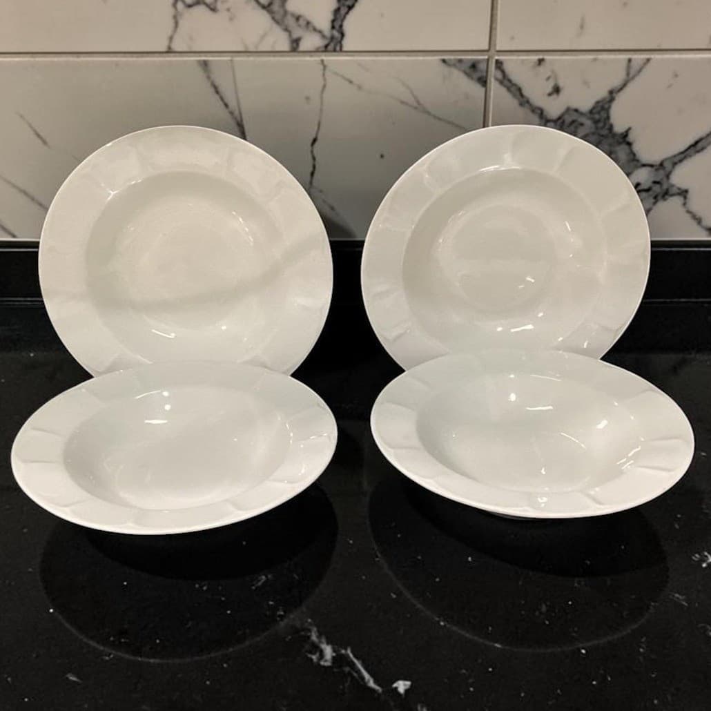 Pfaltzgraff White Scalloped Pasta Bowls, Set of 4, Vtg Henry Ford Museum Design