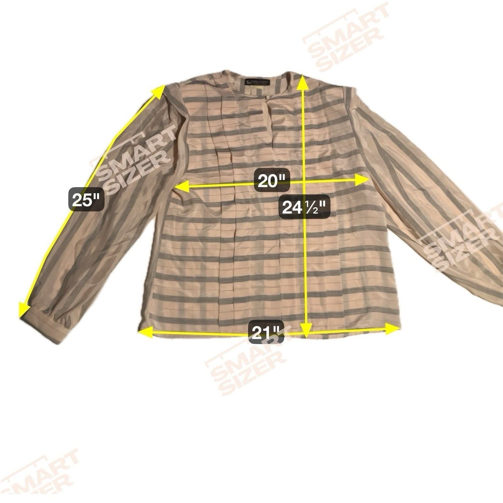 Sophisticates Jonathan Martin Striped V-Neck Pleated Blouse Peach Grey Women's M - Thumbnail 2